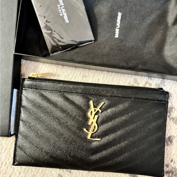 Authentic YSL Monogram Small Ziptop Bill Pouch in Grained Leather - Picture 13 of 14